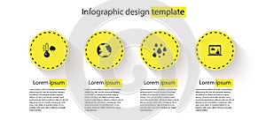 Set Meteorology thermometer, Earth globe, Water drop and Weather forecast. Business infographic template. Vector