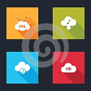 Set Methane emissions reduction, Cloud download music, Music streaming service and icon. Vector