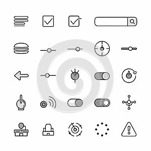 Collection of Modern UI Icons: Buttons, Switches, and Navigation Symbols