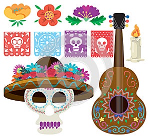 Set of Mexican day of the dead element