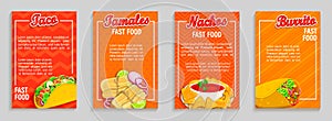 Set of mexican fast food shop flyers,banners.