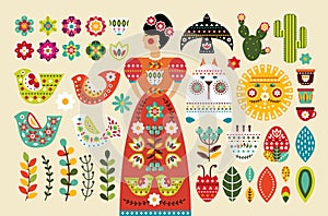 Set Mexican folk elements in flat design photo
