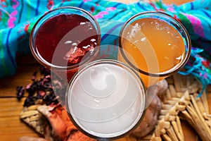 Set of mexican fresh water also called `aguas frescas`
