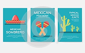 Set of Mexico country ornament travel tour concept. Asian traditional, magazine, book, poster, abstract, element. Vector