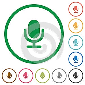 Set of Microphone color round outlined flat icons