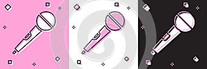 Set Microphone icon isolated on pink and white, black background. On air radio mic microphone. Speaker sign. Vector