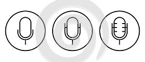 Set of microphone icon vector on circle line. Mic sign symbol