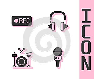 Set Microphone, Record button, Drums and Headphones icon. Vector