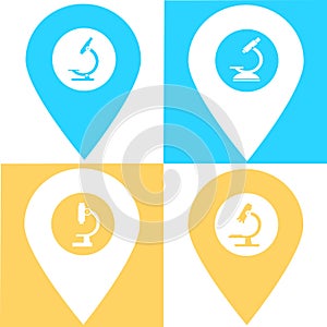 Set of microscope map pin pointer icon. Element of map point for mobile concept and web apps. Icon for website design and app deve