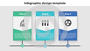 Set Microscope, Reagent bottle and Biohazard symbol. Business infographic template. Vector