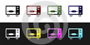 Set Microwave oven icon isolated on black and white background. Home appliances icon. Vector