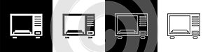 Set Microwave oven icon isolated on black and white background. Home appliances icon. Vector Illustration