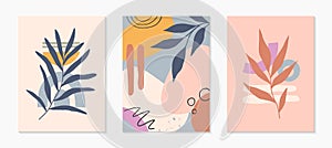 Set of mid century modern abstract vector illustrations with organic shapes and plants