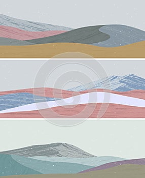 Set of Mid century modern minimalist art print. Abstract contemporary aesthetic backgrounds landscapes