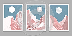 Set of Mid century modern minimalist art print. Abstract mountain contemporary aesthetic backgrounds landscapes