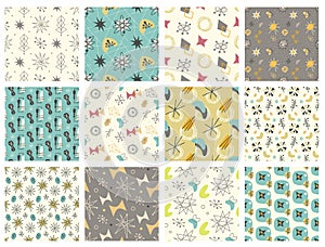 Set of Mid century modern seamless pattern