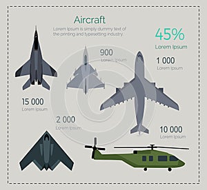 Set of Military Aircraft Vector Illustrations