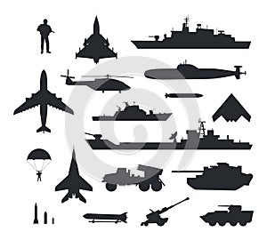 Set of Military Armament Vector Silhouettes