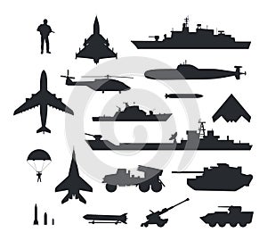 Set of Military Armament Vector Silhouettes photo