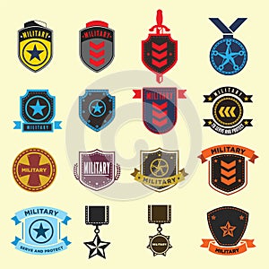 Set of military and armed forces badges.