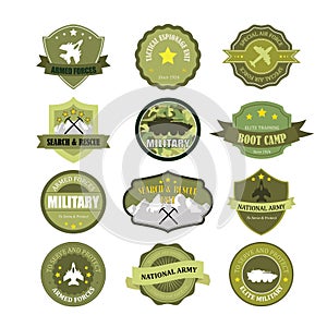 Set of military and armed forces badges and labels