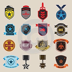 Set of military and armed forces badges and labels