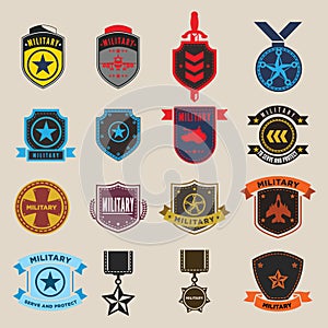 Set of military and armed forces badges and labels photo