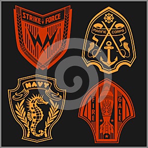 Set of military and armed forces badges labels logo