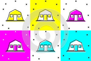 Set Military barracks station icon isolated on color background. Airstrikes architecture army. Vector