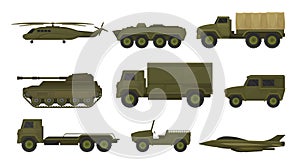 Set of military equipment. Vector illustration on a white background.