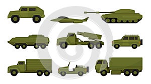 Set of military equipment. Vector illustration on a white background.