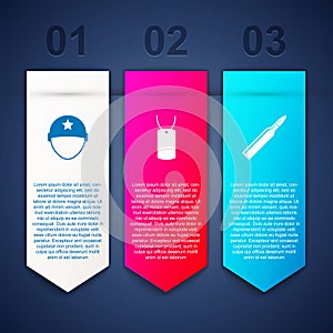 Set Military helmet, dog tag and Bullet. Business infographic template. Vector