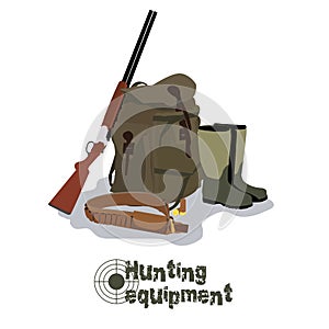 Set of military hunting equipment with rifle