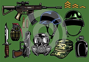 Set of military objects