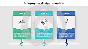 Set Military tank, Russian bagels and Ice hockey stick and puck. Business infographic template. Vector