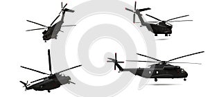 Set military transport or rescue helicopter on white background. 3d illustration.