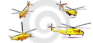 Set military transport or rescue red helicopter on white background. 3d illustration.
