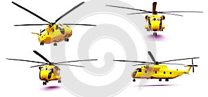 Set military transport or rescue red helicopter on white background. 3d illustration.