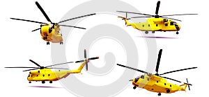 Set military transport or rescue red helicopter on white background. 3d illustration.