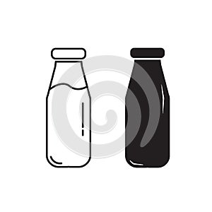 Set of milk bottle icon outline isolated on white background. Vector illustration