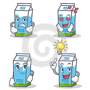 Set of milk box character with angry love waiting idea