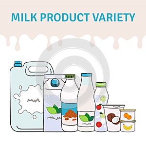 Set of milk, dairy products and vegan milk alternatives
