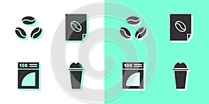 Set Milkshake, Coffee beans, paper filter and poster icon. Vector