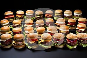 Set of mini burgers, buffet table