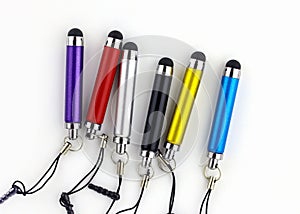 set of mini stylus for capacitive screens on a white background.