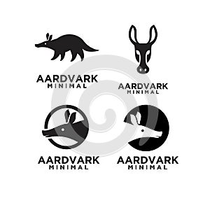 Set minimal aardvark black vector logo icon illustration design