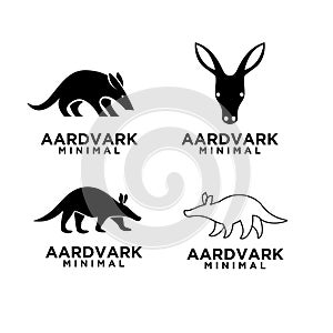 Set minimal aardvark black vector logo icon illustration design