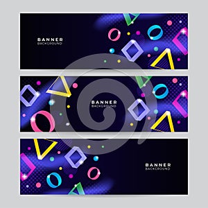 Set of minimal abstract banner background with dynamic colorful geometric square triangle circle element shapes. Vector abstract