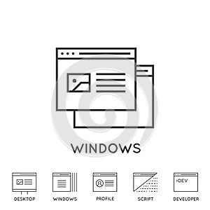 Set of Minimal Browser, Developing, App and Coding Vector Line Icons. Perfect Pixel. Thin Stroke