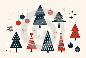 Set of minimal Christman tree elements vector illustration